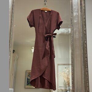 Wilfred Linen Wrap Dress (brown)